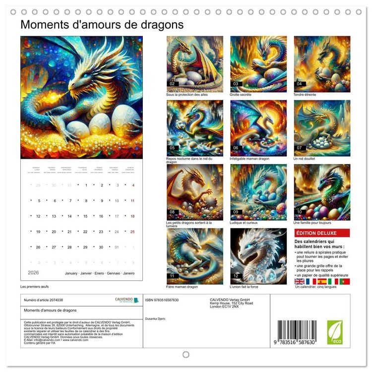 Produktbild: Moments d'amours de dragons (Calendrier mural carr&eacute; 2026 30x30 cm) Calendrier double avec une page pour vos prises de notes