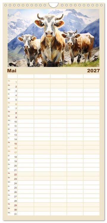 Produktbild: Familienplaner 2027 - Die Magie der Bergwelt mit 5 Spalten (Wandkalender, 21 x 45 cm) CALVENDO