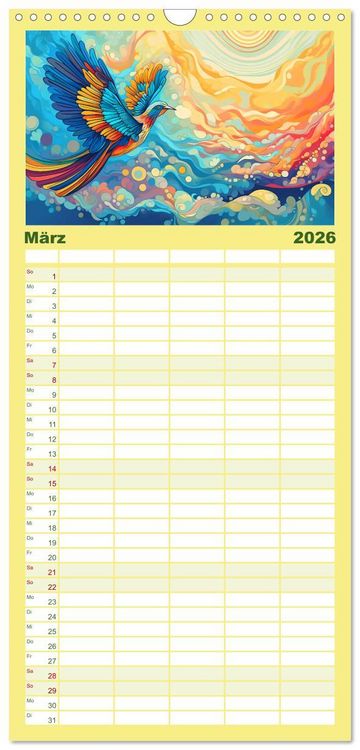 Produktbild: Familienplaner 2026 - Flieg und trag die Farben ins Licht mit 5 Spalten (Wandkalender, 21 x 45 cm) CALVENDO