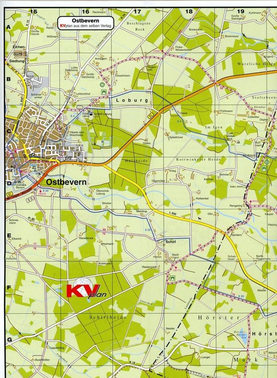 Produktbild: Warendorf, KVplan, Radkarte/Reiterkarte/Wanderkarte/Stadtplan, 1:25.000 / 1:12.500 / 1:5.000