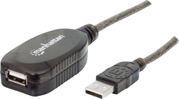 Produktbild: Manhattan USB-Kabel USB 2.0 USB-A Stecker, USB-A Buchse 10.00m Schwarz 150248