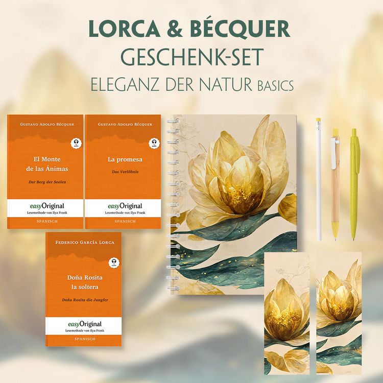 Produktbild: Lorca & B&eacute;cquer Geschenkset - 3 B&uuml;cher (mit Audio-Online) + Eleganz der Natur Schreibset Basics