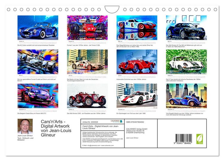 Produktbild: Cars'n'Arts - Digital Artwork von Jean-Louis Glineur (Wandkalender 2026 DIN A4 quer), CALVENDO Monatskalender