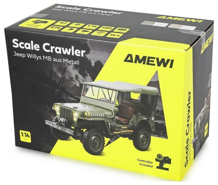 Produktbild: Amewi Jeep Willys MB Scale Crawler Brushed 1:14 RC Modellauto Elektro Crawler Allradantrieb (4WD)