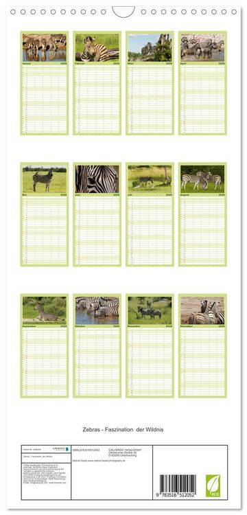Produktbild: Familienplaner 2026 - Zebras - Faszination der Wildnis mit 5 Spalten (Wandkalender, 21 x 45 cm) CALVENDO