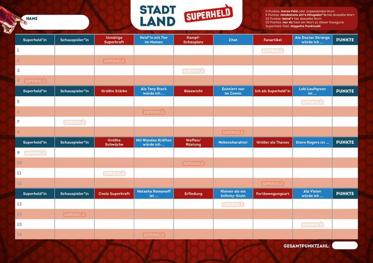 Produktbild: Stadt, Land, Superheld &ndash; Der Spieleklassiker f&uuml;r alle Marvel-Fans
