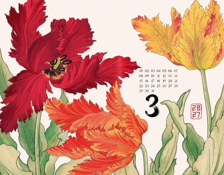 Produktbild: Flowers Kalender 2027 | Japanische Holzschnitte von Tanigami Konan