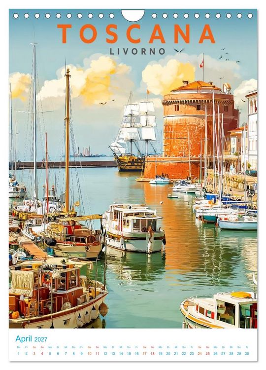 Produktbild: Toskana - Old School Poster Style (Wandkalender 2027 DIN A4 hoch), CALVENDO Monatskalender