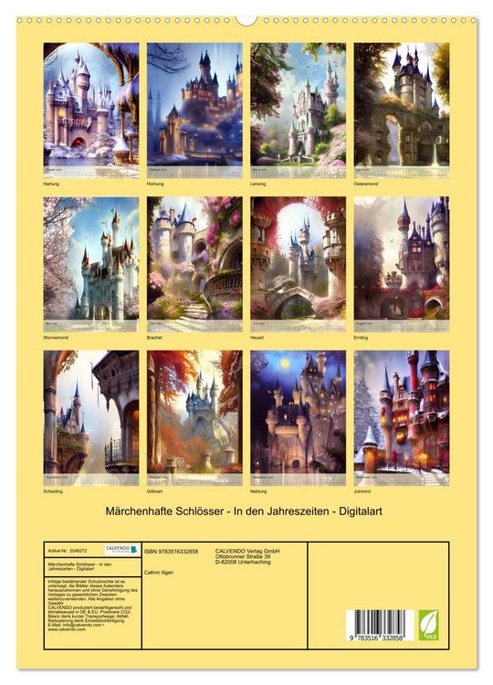 Produktbild: M&auml;rchenhafte Schl&ouml;sser - In den Jahreszeiten - Digitalart (hochwertiger Premium Wandkalender 2026 DIN A2 hoch), Kunstdruck in Hochglanz