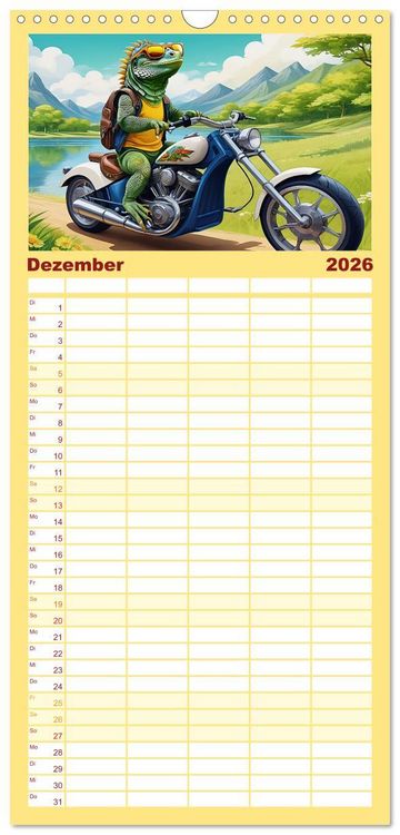 Produktbild: Familienplaner 2026 - Tierische Motorradfahrer mit 5 Spalten (Wandkalender, 21 x 45 cm) CALVENDO