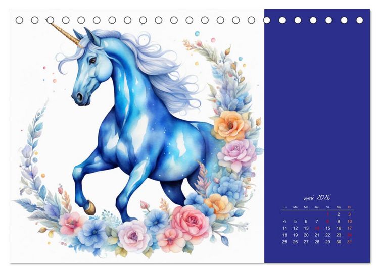 Produktbild: Les licornes (Calendrier de bureau 2026 DIN A5 vertical), CALVENDO calendrier mensuel