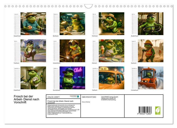 Produktbild: Frosch bei der Arbeit- Dienst nach Vorschrift (Wandkalender 2026 DIN A3 quer), CALVENDO Monatskalender