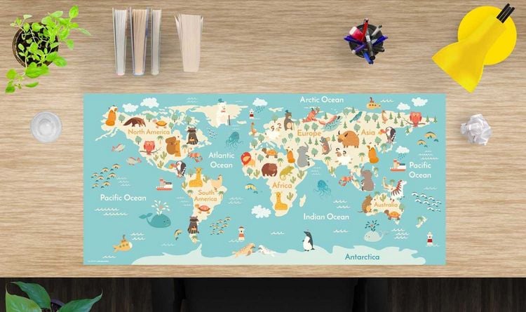 Produktbild: Cover-your-desk Schreibtischunterlage f&uuml;r Kinder und Sch&uuml;ler Weltkarte, aus hochwertigem Vinyl , 84 x 40 cm