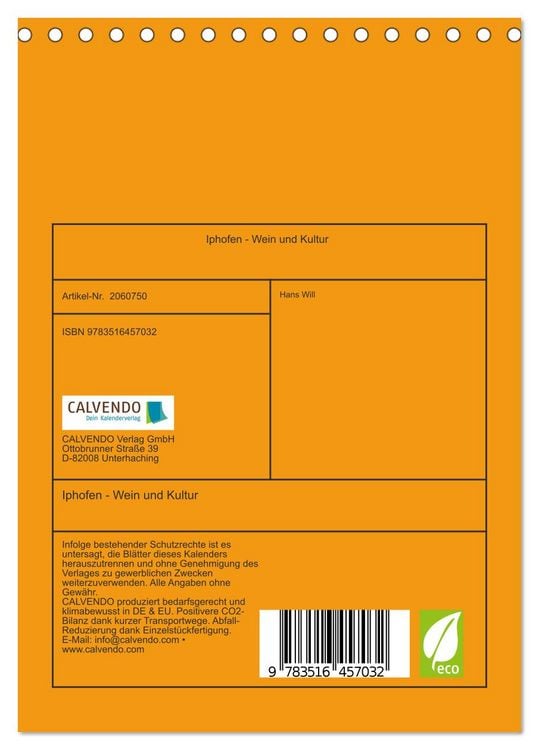 Produktbild: Iphofen - Wein und Kultur (Tischkalender 2026 DIN A5 hoch), CALVENDO Monatskalender
