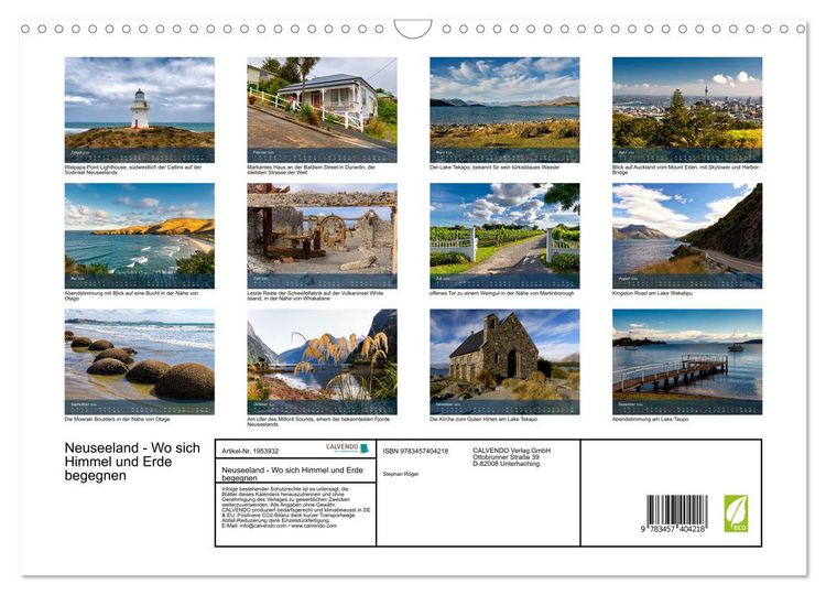 Produktbild: Neuseeland - Wo sich Himmel und Erde begegnen (Wandkalender 2026 DIN A3 quer), CALVENDO Monatskalender