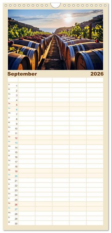 Produktbild: Familienplaner 2026 - Rebensaft - Weingenuss mit 5 Spalten (Wandkalender, 21 x 45 cm) CALVENDO