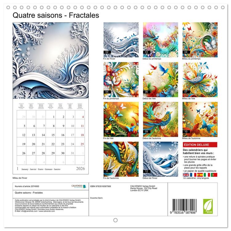 Produktbild: Quatre saisons - Fractales (Calendrier mural carr&eacute; 2026 30x30 cm) Calendrier double avec une page pour vos prises de notes