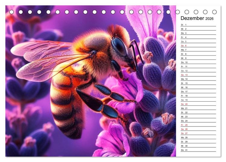 Produktbild: Biene auf Bl&uuml;te - Faszinierende Details durch k&uuml;nstliche Intelligenz (Tischkalender 2026 DIN A5 quer), CALVENDO Monatskalender