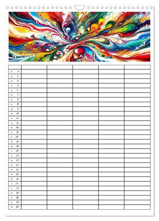 Produktbild: Pouring Art Familienplaner - Durch das Jahr mit KI-kreierter Pouring Kunst (Wandkalender 2026 DIN A3 hoch), CALVENDO Monatskalender