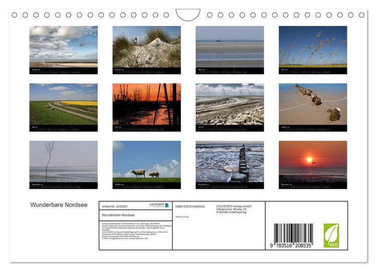 Produktbild: Wunderbare Nordsee (Wandkalender 2026 DIN A4 quer), CALVENDO Monatskalender