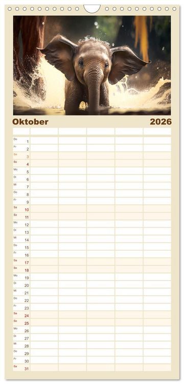 Produktbild: Familienplaner 2026 - Tierkinder beim Baden mit 5 Spalten (Wandkalender, 21 x 45 cm) CALVENDO