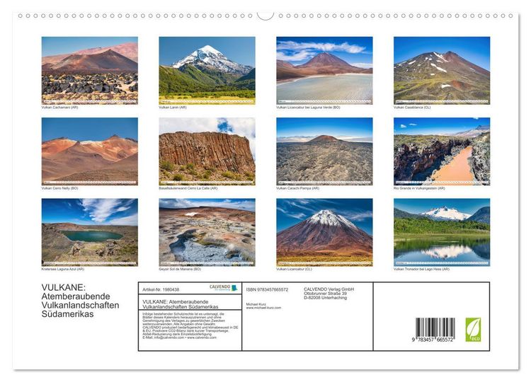 Produktbild: VULKANE: Atemberaubende Vulkanlandschaften S&uuml;damerikas (hochwertiger Premium Wandkalender 2026 DIN A2 quer), Kunstdruck in Hochglanz