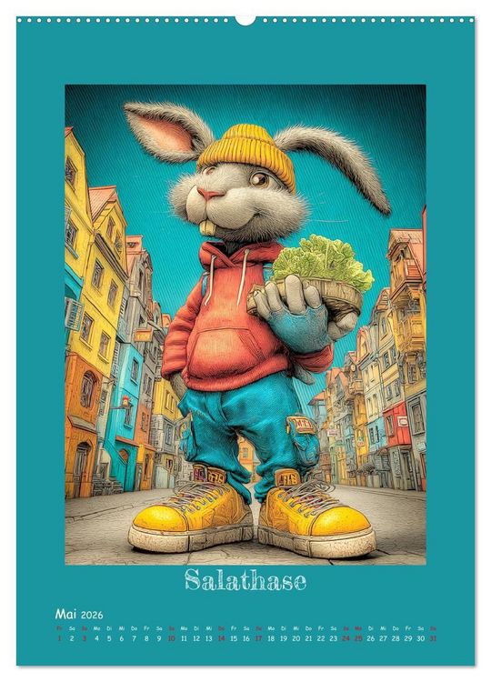 Produktbild: Urban Rabbits. Coole Stadthasen mit Charakter (hochwertiger Premium Wandkalender 2026 DIN A2 hoch), Kunstdruck in Hochglanz