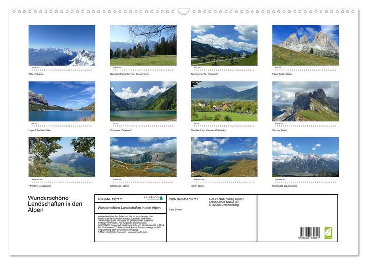 Produktbild: Wundersch&ouml;ne Landschaften in den Alpen (Wandkalender 2026 DIN A2 quer), CALVENDO Monatskalender