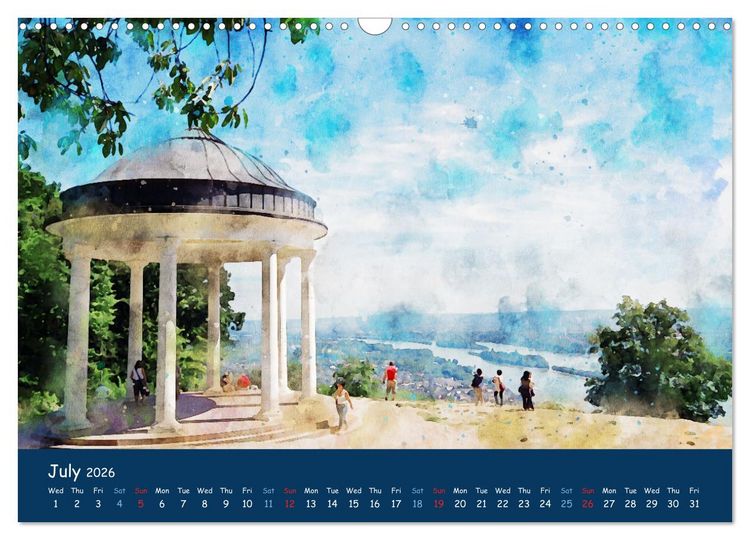 Produktbild: The Rhine valley - From Koblenz to Mainz in watercolours (Wall Calendar 2026 DIN A3 landscape), CALVENDO 12 Month Wall Calendar