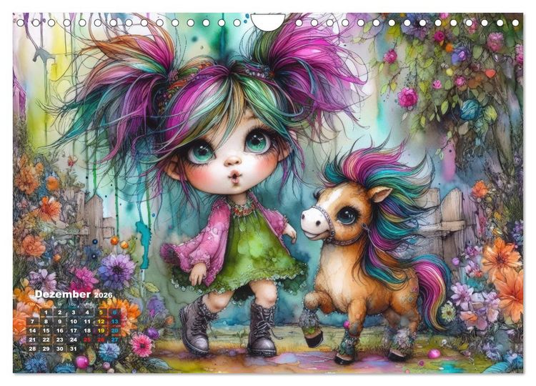 Produktbild: Kunterbunte Freundschaften - Fr&ouml;hliche M&auml;dchen und ihre tierischen Freunde (Wandkalender 2026 DIN A4 quer), CALVENDO Monatskalender
