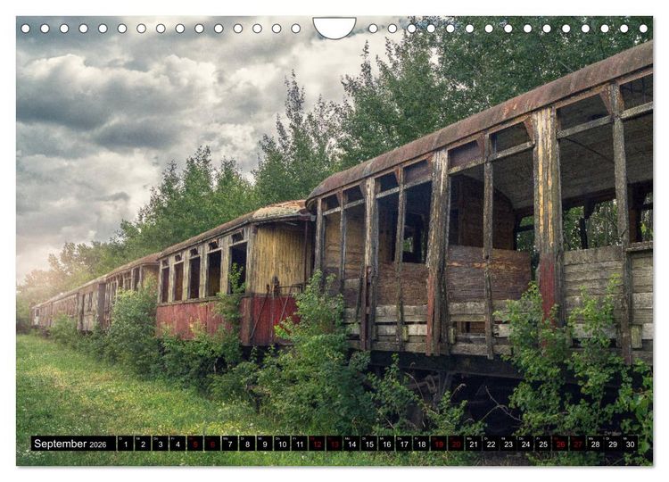 Produktbild: Lokomotiven und Wagen - Verfallen und vergessen auf dem Abstellgleis (Wandkalender 2026 DIN A4 quer), CALVENDO Monatskalender