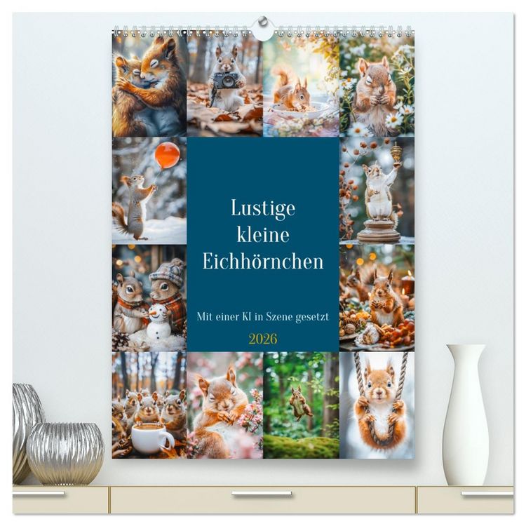Produktbild: Lustige kleine Eichh&ouml;rnchen (hochwertiger Premium Wandkalender 2026 DIN A2 hoch), Kunstdruck in Hochglanz