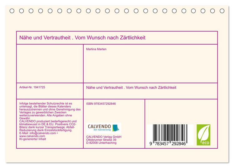 Produktbild: N&auml;he und Vertrautheit . Vom Wunsch nach Z&auml;rtlichkeit (Tischkalender 2026 DIN A5 quer), CALVENDO Monatskalender