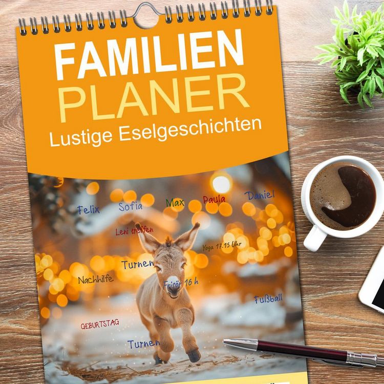 Produktbild: Familienplaner 2026 - Lustige Eselgeschichten mit 5 Spalten (Wandkalender, 21 x 45 cm) CALVENDO