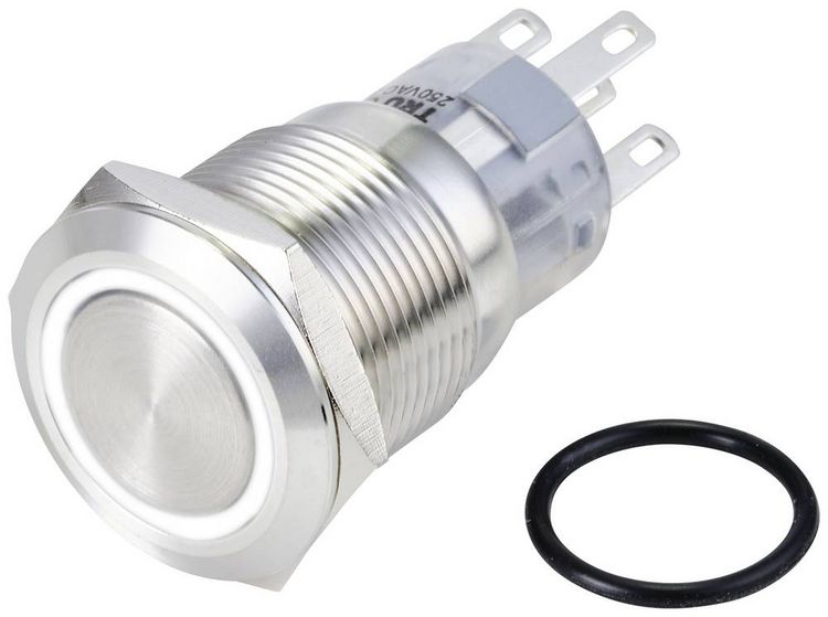 Produktbild: TRU COMPONENTS TC-10090940 LAS1-AGQ-11E/W/24V/S Vandalismusgesch&uuml;tzter Drucktaster 250 V/AC 3 A 1 x Ein/(Ein) tastend Wei&szlig; IP65 1 St.