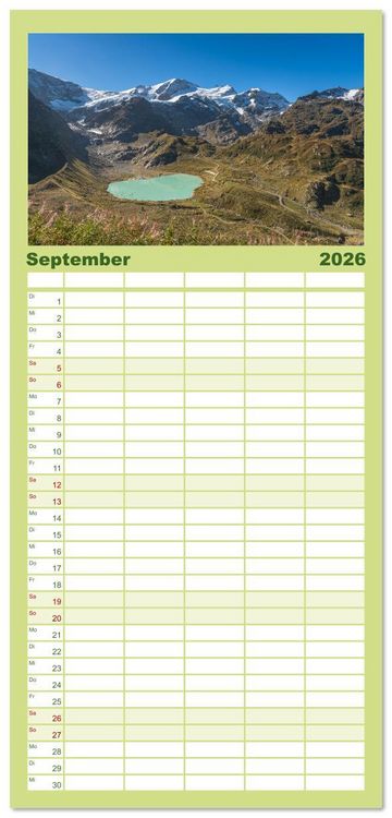 Produktbild: Familienplaner 2026 - Schweizer Alpenp&auml;sse mit 5 Spalten (Wandkalender, 21 x 45 cm) CALVENDO