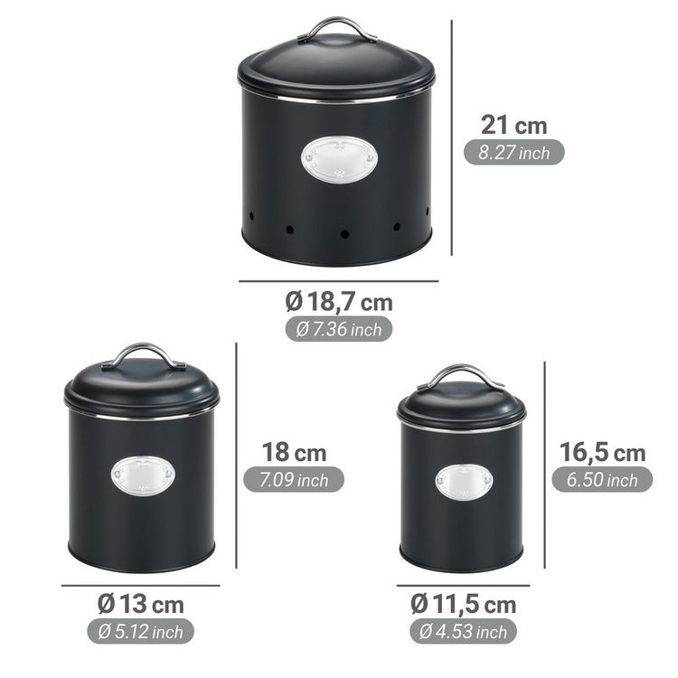 Produktbild: Aufbewahrungsdose Mod. Nero Set, 3-teilig, Vorratsdosen aus lackiertem Metall, Schwarz