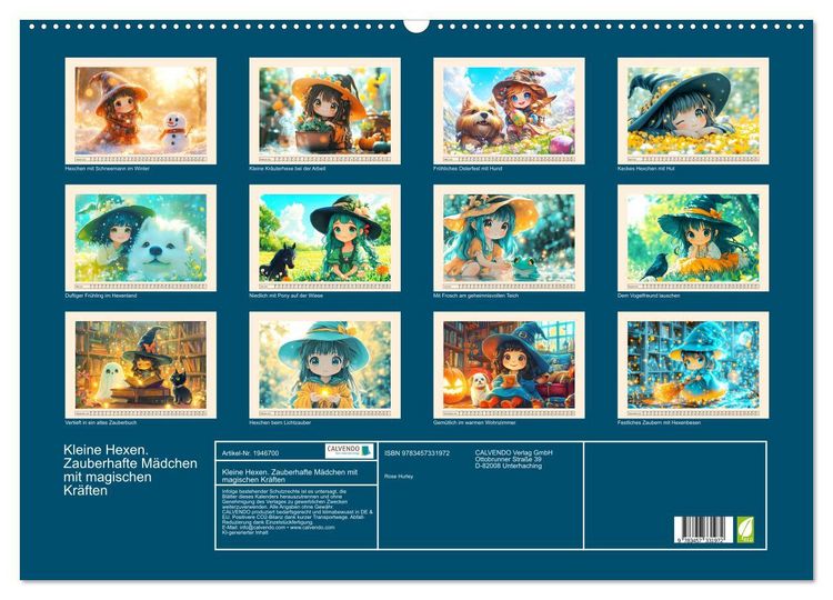 Produktbild: Kleine Hexen. Zauberhafte M&auml;dchen mit magischen Kr&auml;ften (Wandkalender 2026 DIN A2 quer), CALVENDO Monatskalender