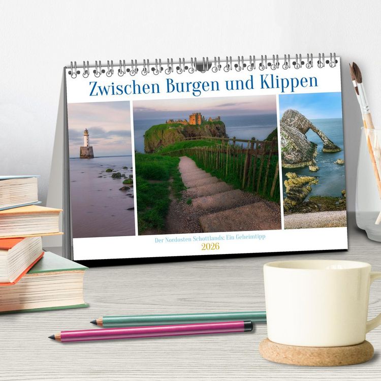 Produktbild: Zwischen Burgen und Klippen, der Nordosten Schottlands, ein Geheimtipp. (Tischkalender 2026 DIN A5 quer), CALVENDO Monatskalender