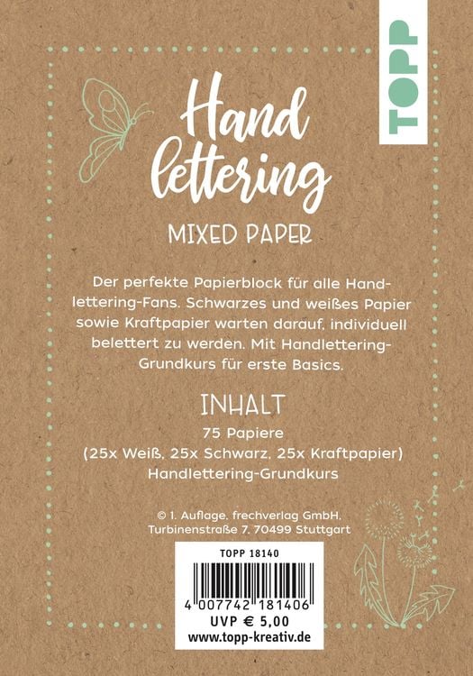 Handlettering Mixed Paper Block - Schwarz, Weiß, Kraftpapier - A6