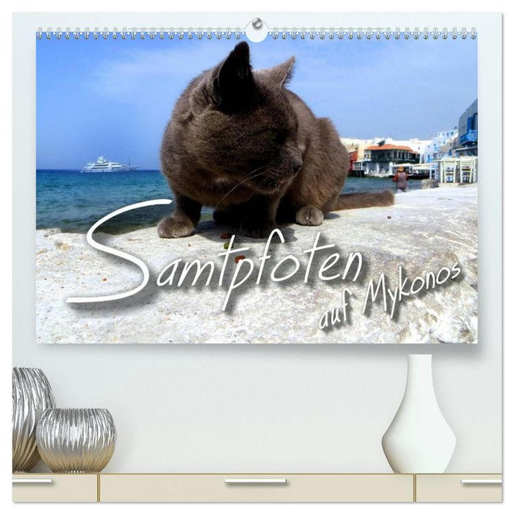 Produktbild: SAMTPFOTEN auf Mykonos (hochwertiger Premium Wandkalender 2026 DIN A2 quer), Kunstdruck in Hochglanz