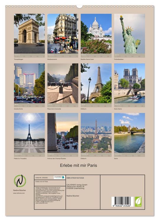 Produktbild: Erlebe mit mir Paris (hochwertiger Premium Wandkalender 2026 DIN A2 hoch), Kunstdruck in Hochglanz