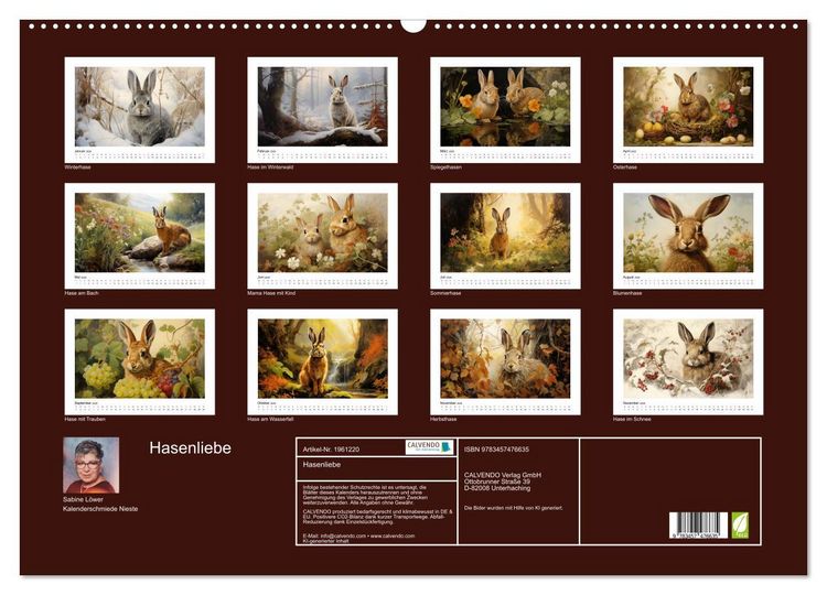 Produktbild: Hasenliebe (Wandkalender 2026 DIN A2 quer), CALVENDO Monatskalender
