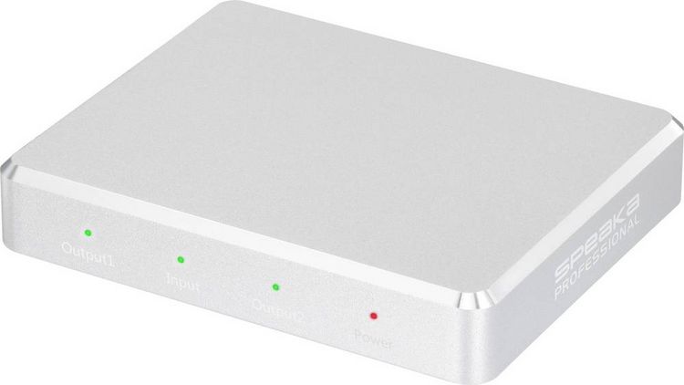 Produktbild: SpeaKa Professional 2 Port HDMI-Splitter mit Aluminiumgeh&auml;use, Ultra HD-f&auml;hig 3840 x 2160 Pixel