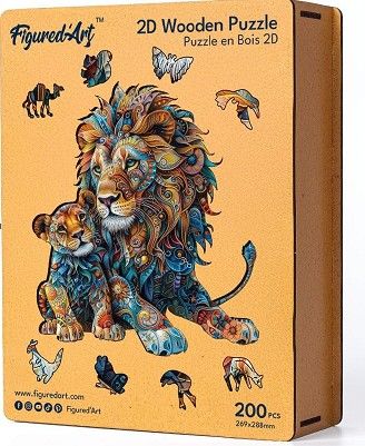 Produktbild: FiguredArt HNWP805 - Holzpuzzle Erwachsene - L&ouml;we und Junges, 200 Teile, 26,9x28,8 cm