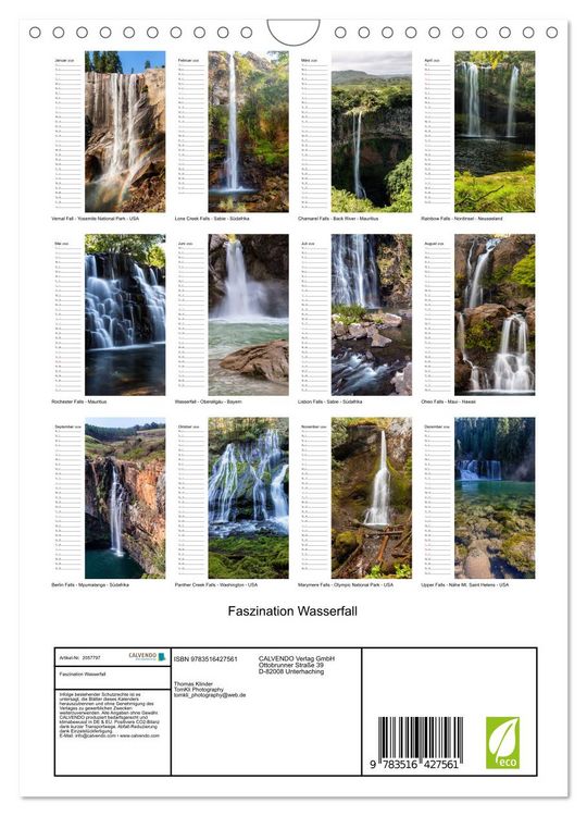 Produktbild: Faszination Wasserfall (Wandkalender 2026 DIN A4 hoch), CALVENDO Monatskalender