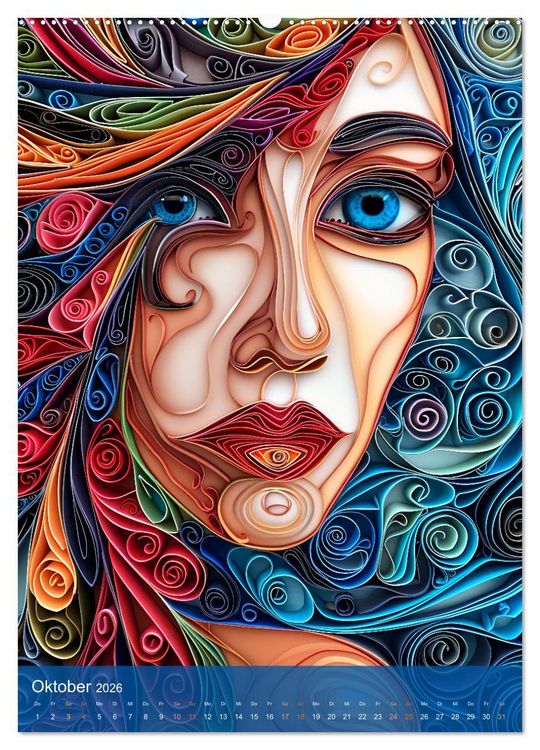Produktbild: Quilling-Kunst - Elegante Frauenportr&auml;ts aus Papierstreifen (Wandkalender 2026 DIN A2 hoch), CALVENDO Monatskalender