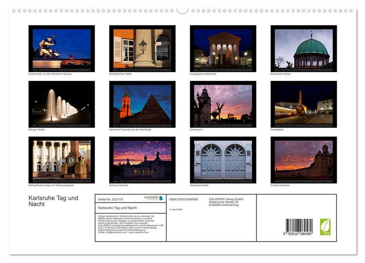 Produktbild: Karlsruhe Tag und Nacht (hochwertiger Premium Wandkalender 2026 DIN A2 quer), Kunstdruck in Hochglanz