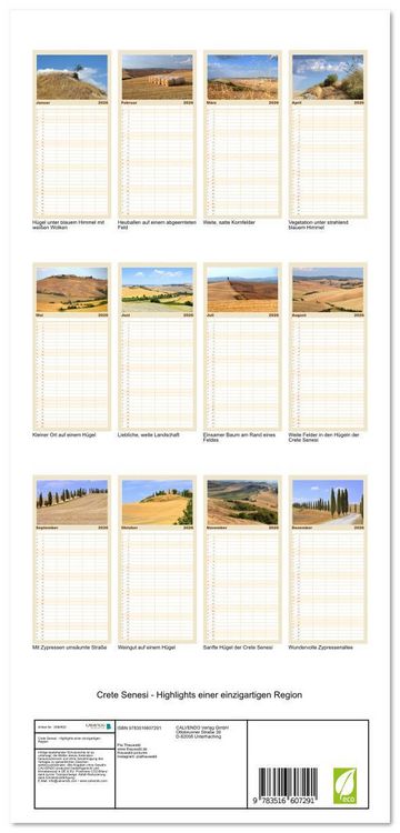 Produktbild: Familienplaner 2026 - Crete Senesi - Highlights einer einzigartigen Region mit 5 Spalten (Wandkalender, 21 x 45 cm) CALVENDO