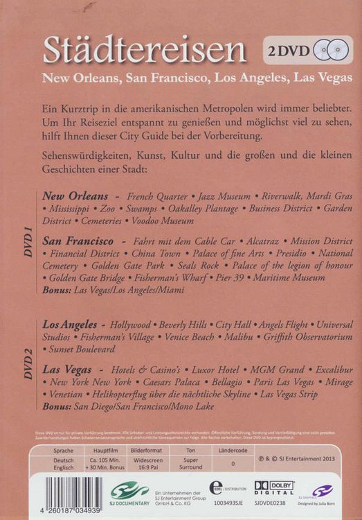 Produktbild: St&auml;dtereisen - New Orleans, San Franisco, Los Angeles, Las Vegas [2 DVDs]